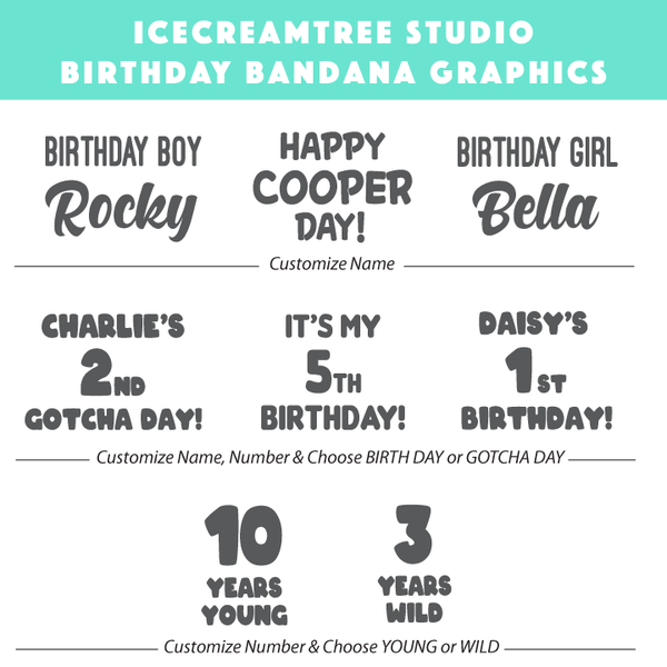 Custom Ice Cream Birthday Bandana - Tie on Classic Pet Bandana Scarf