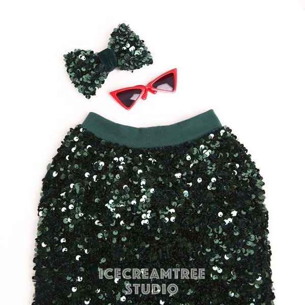 Holiday Pine Green Sequin Party Outfit Set - Pet Clothing