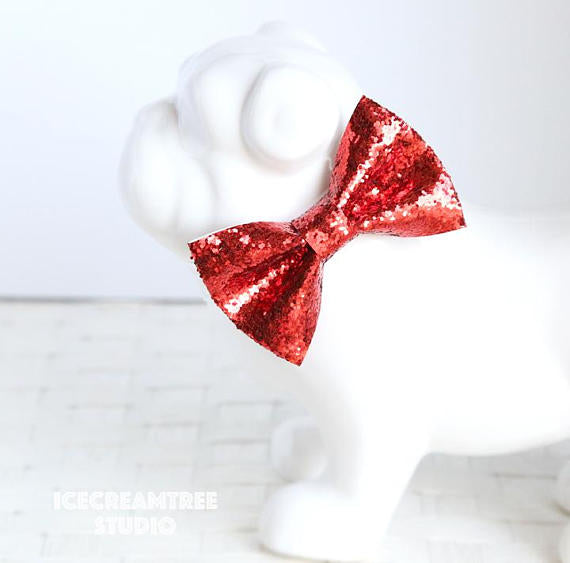 Sparkle Glitter Red Bow - Collar Slide on Bow
