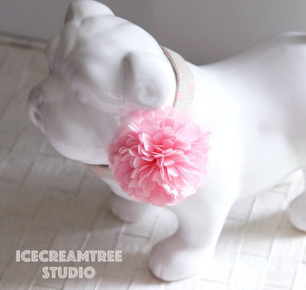 PomPom Pastel Pink Bloom Collar Slide On - Small Flower Collar Accessory
