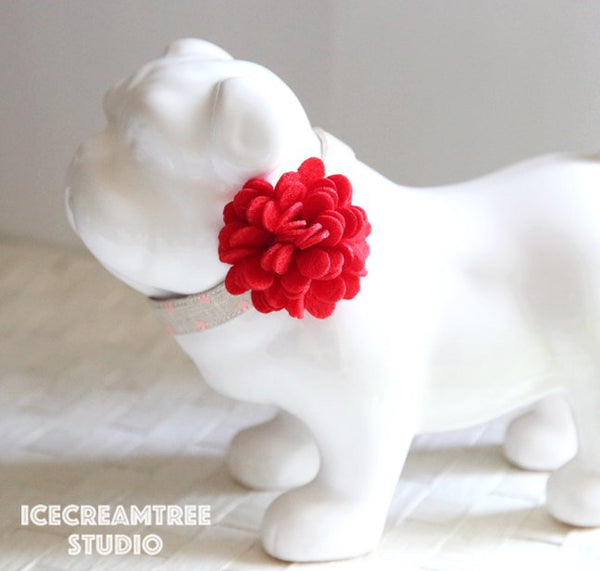 Felt Red Flower Collar Slide On - Small Flower Collar Accessory
