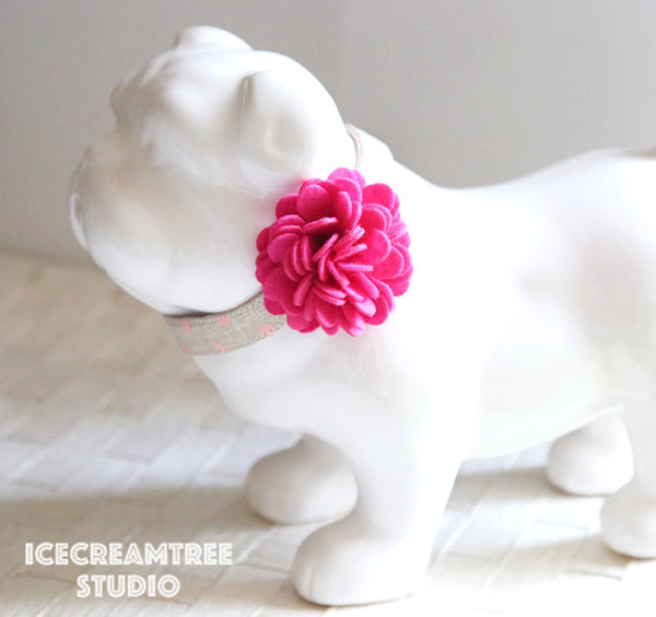 Felt Hot Pink Flower Collar Slide On - Small Flower Collar Accessory