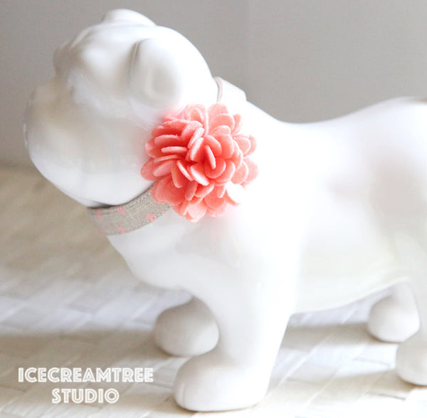 Felt Peach Flower Collar Slide On - Small Flower Collar Accessory