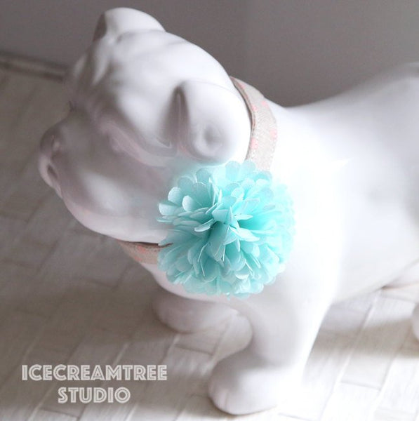 PomPom Aqua Mint Bloom Collar Slide On - Small Flower Collar Accessory