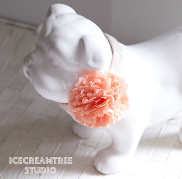 PomPom Peach Bloom Collar Slide On - Small Flower Collar Accessory