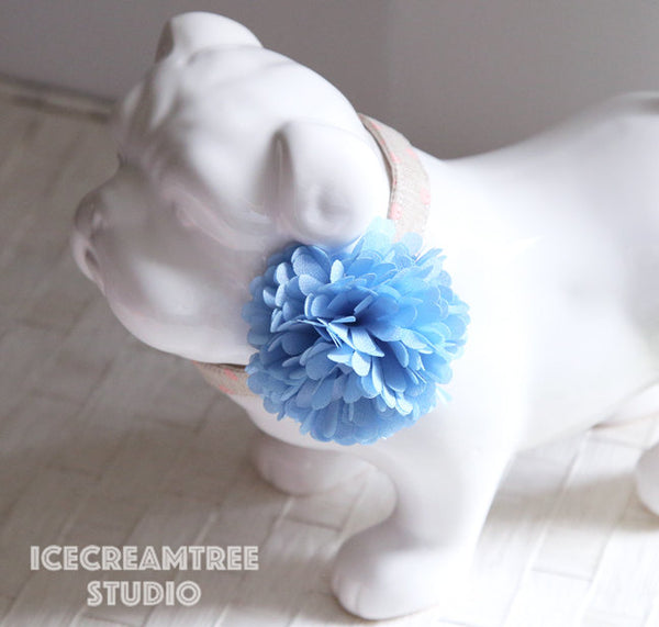 PomPom Light Blue Bloom Collar Slide On - Small Flower Collar Accessory
