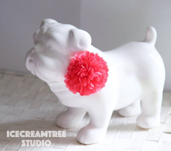 PomPom Fuchsia Pink Bloom Collar Slide On - Small Flower Collar Accessory