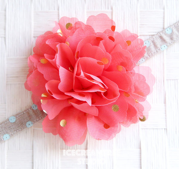 Jumbo Coral Gold Dot Bloom Collar Slide On - Large Flower Collar Accessory