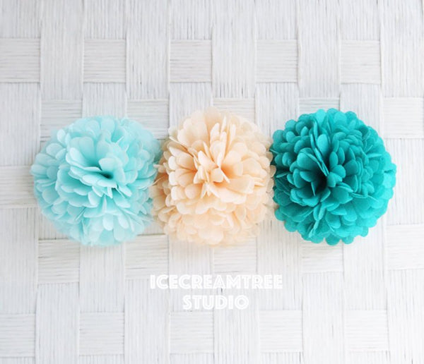 PomPom Turquoise Bloom Collar Slide On - Small Flower Collar Accessory