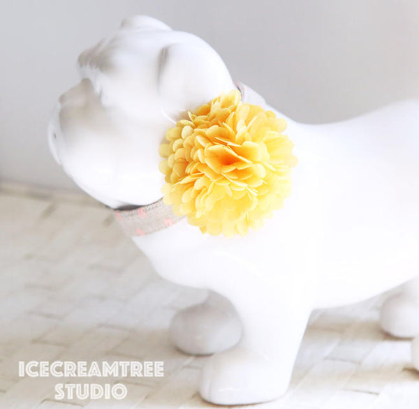 PomPom Yellow Bloom Collar Slide On - Small Flower Collar Accessory