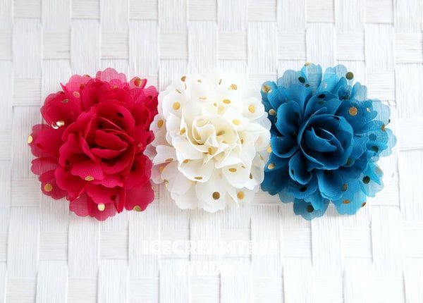 Jumbo Tornado Blue Gold Dot Bloom Collar Slide On - Large Flower Collar Accessory