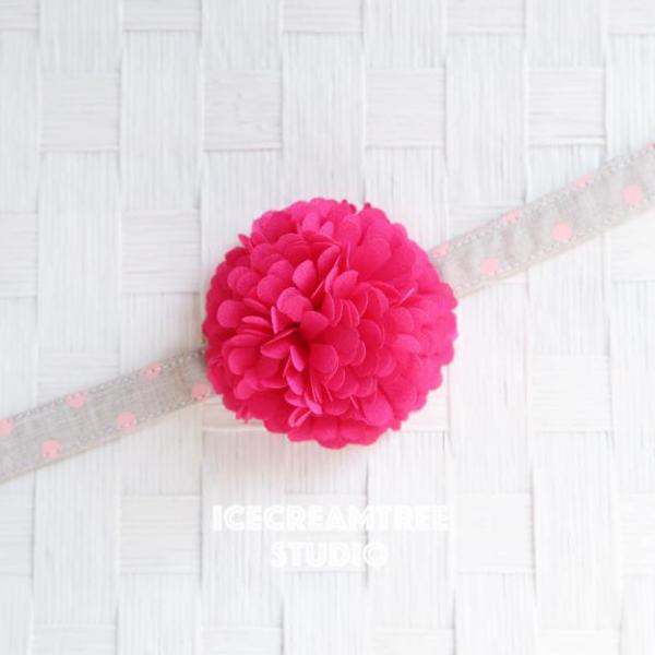 PomPom Hot Pink Bloom Collar Slide On - Small Flower Collar Accessory