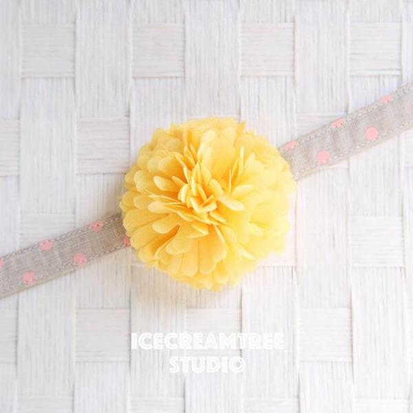 PomPom Yellow Bloom Collar Slide On - Small Flower Collar Accessory