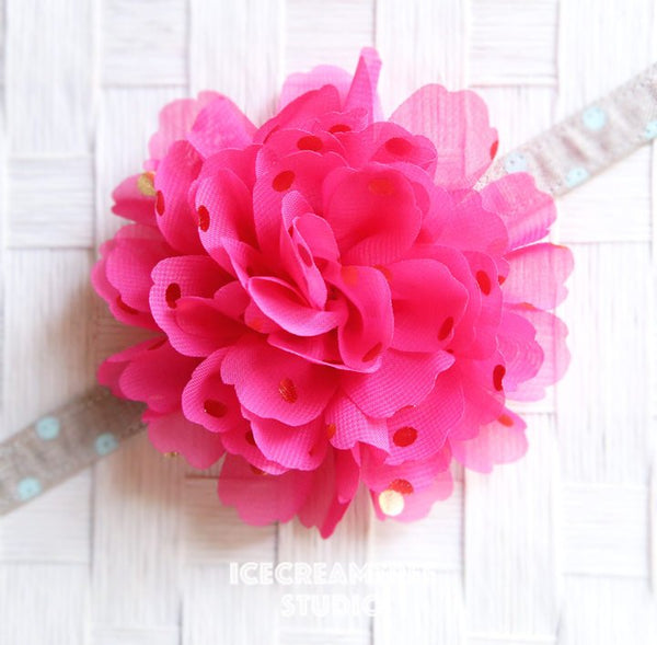 Jumbo Hot Pink Gold Dot Bloom Collar Slide On - Large Flower Collar Accessory