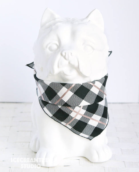 Metallic Rose Gold Plaid Bandana - Tie on Classic Pet Bandana Scarf
