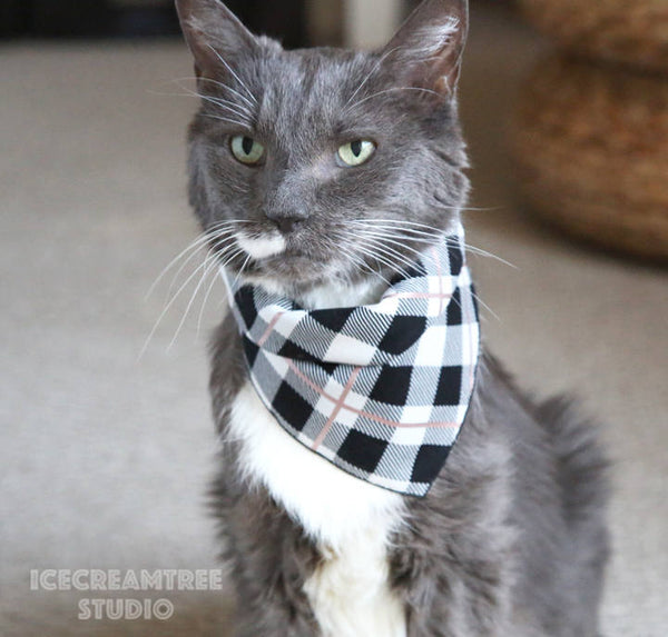 Metallic Rose Gold Plaid Bandana - Tie on Classic Pet Bandana Scarf