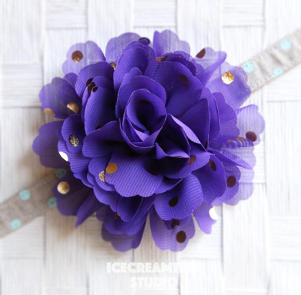 Jumbo Lilac Purple Gold Dot Bloom Collar Slide On - Large Flower Collar Accessory