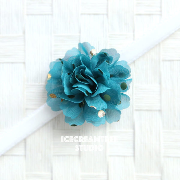 Little Tornado Blue Gold Dot Bloom Collar Slide On - Small Flower Collar Accessory