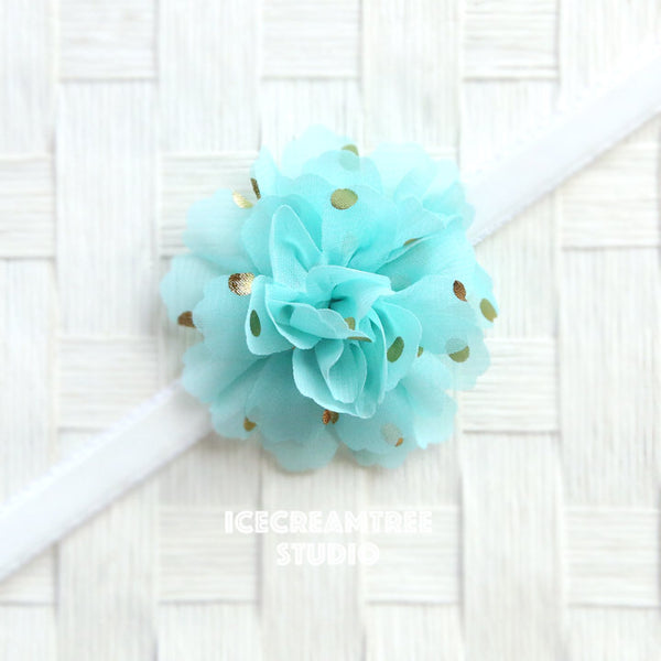 Little Aqua Gold Dot Bloom Collar Slide On - Small Flower Collar Accessory