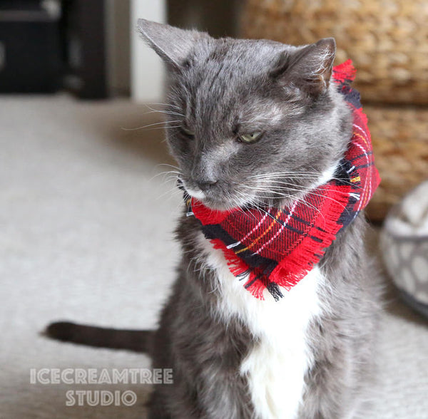 Classic Red Plaid Bandana - Tie on Classic Flannel Pet Bandana Scarf