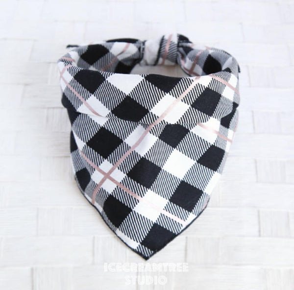 Metallic Rose Gold Plaid Bandana - Tie on Classic Pet Bandana Scarf