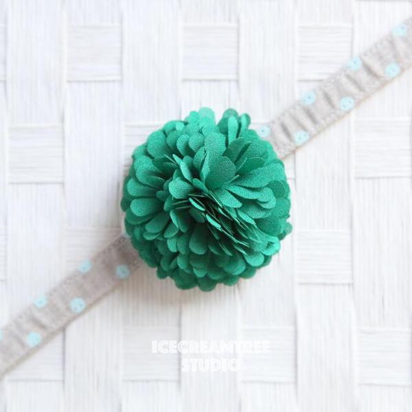 PomPom Green Bloom Collar Slide On - Small Flower Collar Accessory