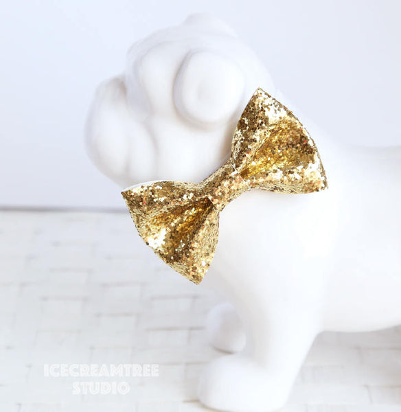 Sparkle Glitter Gold Bow - Collar Slide on Bow