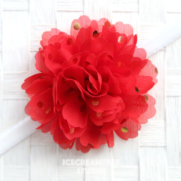 Jumbo Red Gold Dot Bloom Collar Slide On - Large Flower Collar Accessory