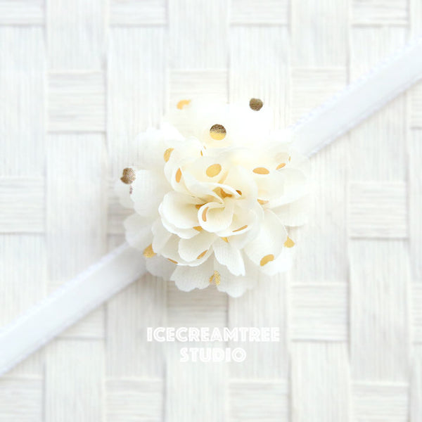 Little Cream Gold Dot Bloom Collar Slide On - Small Flower Collar Accessory
