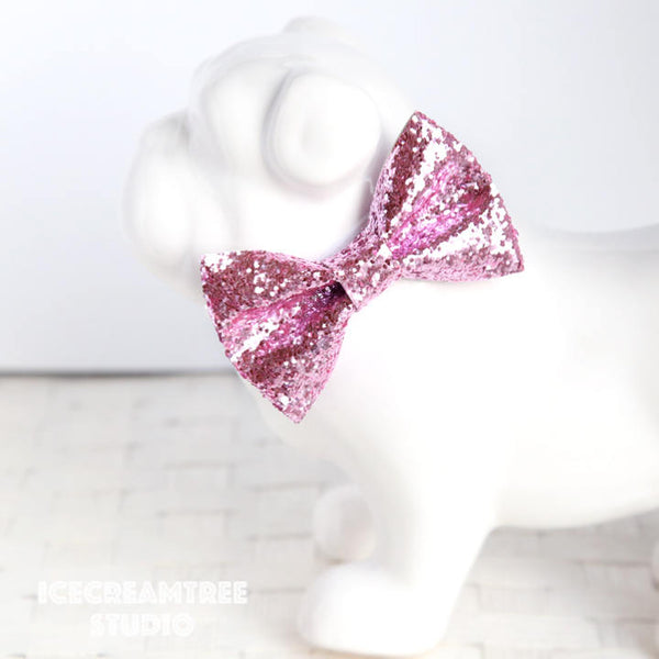 Sparkle Glitter Baby Pink Bow Tie - Pet Bow Tie
