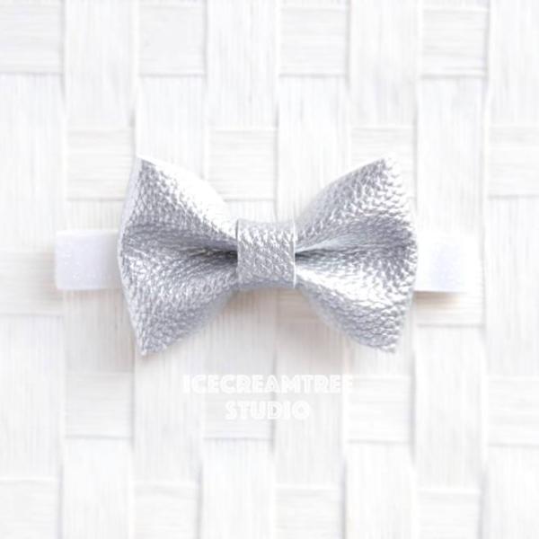 Faux Leather Metallic Silver Bow Tie - Pet Bow Tie