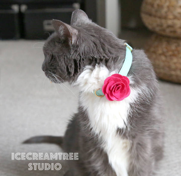 Round Felt Hot Pink Flower Collar Slide On - Small Flower Collar Accessory