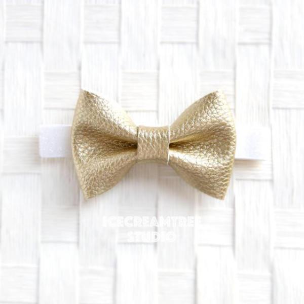Faux Leather Metallic Gold Bow Tie - Pet Bow Tie