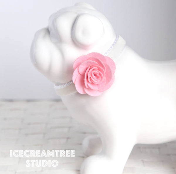 Round Felt Light Pink Flower Collar Slide On - Small Flower Collar Accessory