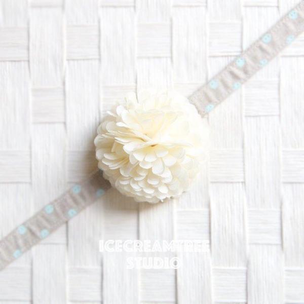 PomPom Cream Bloom Collar Slide On - Small Flower Collar Accessory