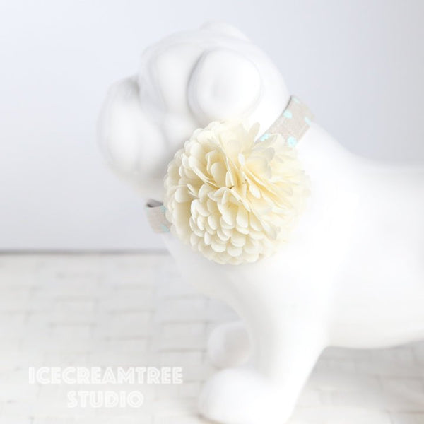 PomPom Cream Bloom Collar Slide On - Small Flower Collar Accessory