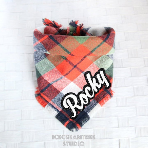 Adventure Orange Plaid Bandana - Tie on Classic Flannel Pet Bandana Scarf