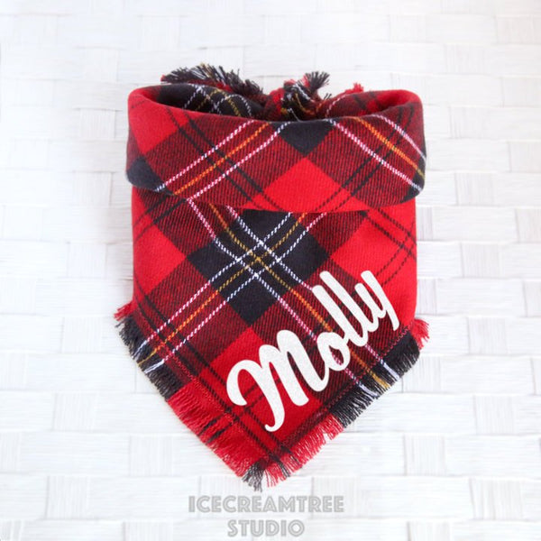 Classic Red Plaid Bandana - Tie on Classic Flannel Pet Bandana Scarf