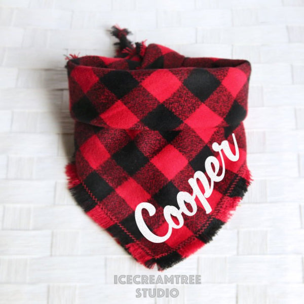 Black Red Buffalo Plaid Bandana - Tie on Classic Flannel Pet Bandana Scarf