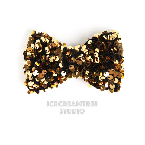 Gold Sequin Bow - Collar Slide on Bow