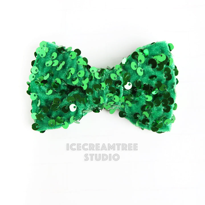 Green Sequin Bow - Collar Slide on Bow