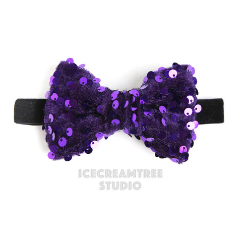 Purple Sequin Bow Tie / Headband - Pet Bow Tie