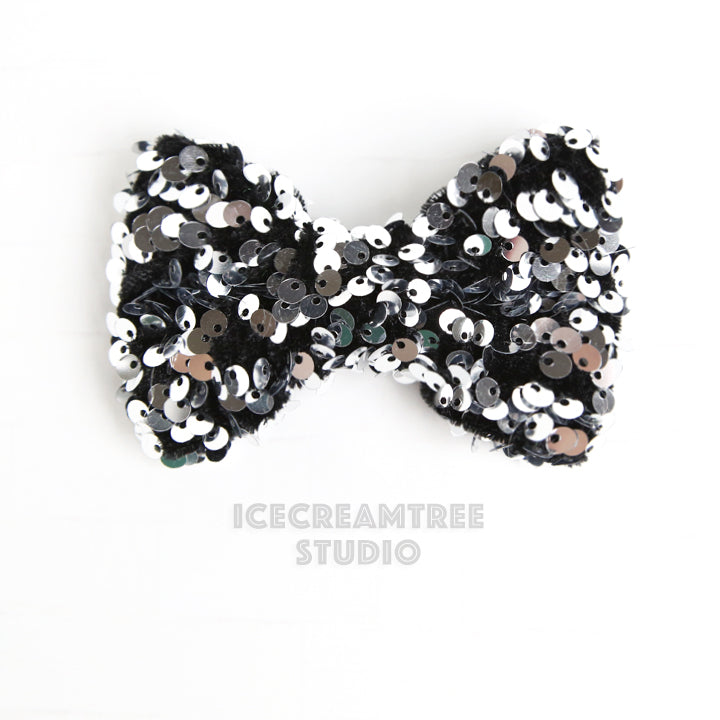 Silver Sequin Bow - Collar Slide on Bow