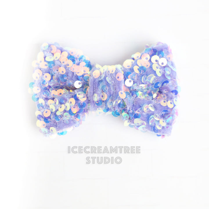 Lavender Sequin Bow - Collar Slide on Bow