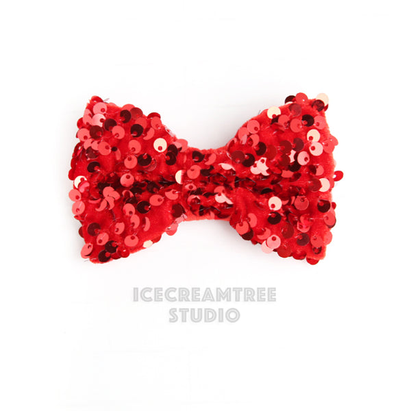 Holiday Red Sequin Bow - Collar Slide on Bow