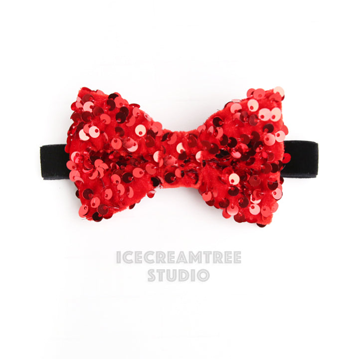 Holiday Red Sequin Bow Tie / Headband - Pet Bow Tie