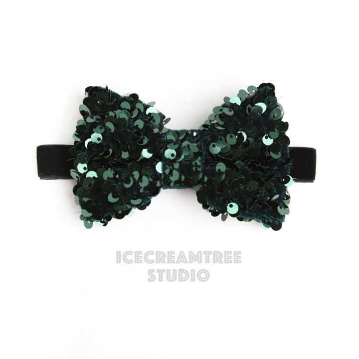 Holiday Pine Green Sequin Bow Tie / Headband - Pet Bow Tie