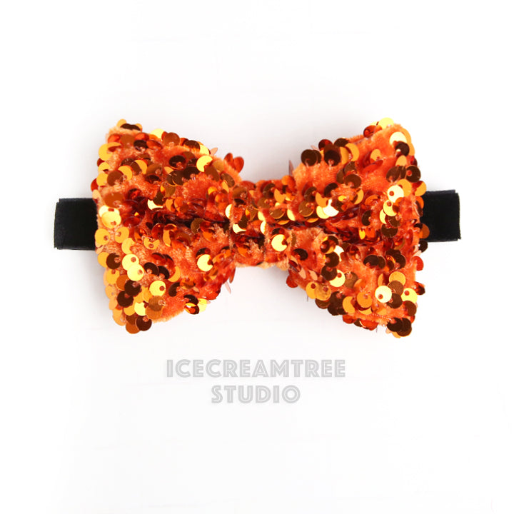 Orange Sequin Bow Tie / Headband - Pet Bow Tie