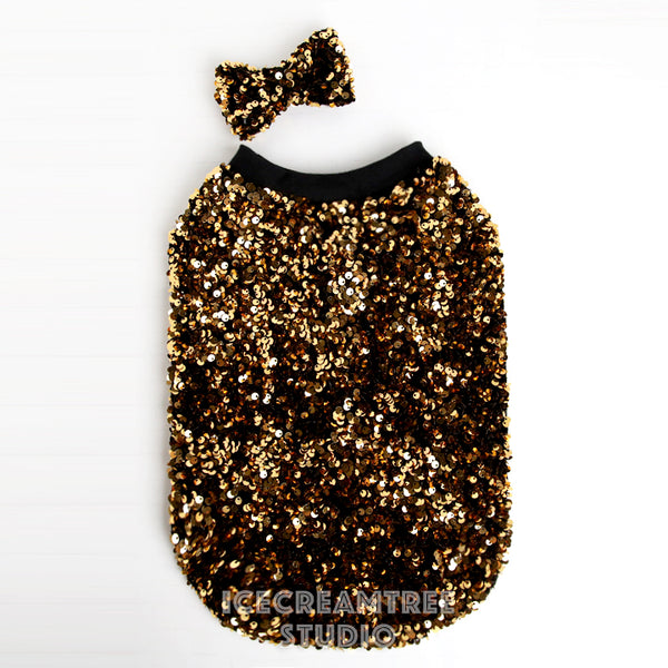 Gold Sequin Party Outfit Set - Pet Clothing