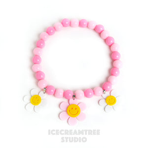 Pink Smile Daisy with Baby Pink Rose Beads Pet Necklace & Human Matching Bracelet Set